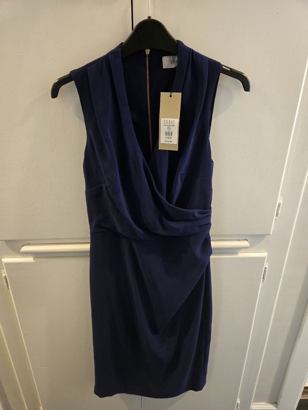 Grayla CrepeNavy Sleeveless Draped V-Neck Dress Nwt